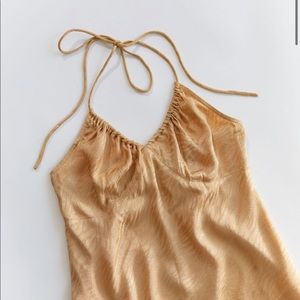 Motel Rocks Gelina Satin Halter Mini Dress (Urban Outfitters) Gold